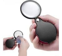 Leather-Covered Folding Magnifier 60mm Lens For Reading Small Print On Packaging Instruction Sheets And Printed Media With Consistent