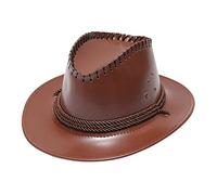 Leather Cowboy Hat Faux Leather Western Cowboy Hats for Men and Women Hat Cowboy Style Outback Hat with Buckle Band Leather Hat Australian Style Bush Cowboy Walking Trekking Brown