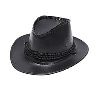Leather Cowboy Hat Faux Leather Western Cowboy Hats for Men and Women Hat Cowboy Style Outback Hat with Buckle Band Leather Hat Australian Style Bush Cowboy Walking Trekking Black