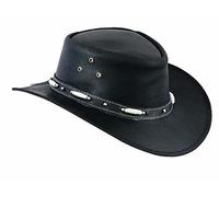 Leather Cowboy Western Aussie Style Bush HAT Black Waterproof Australian Style (Large)