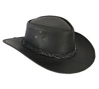 Leather Cowboy Western Aussie Style Bush HAT Black Waterproof PULUP1 (X-Small)
