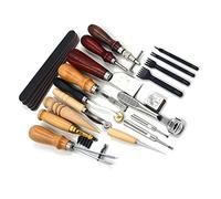 Leather Craft Kit, Leather Sewing Tools Set with Stitching Groover, Edge Beveler, Skiving Knife & Awl - 19Pcs Leatherworking Supplies for Beginners, DIY Handmade Carving, Repair & Stitching -