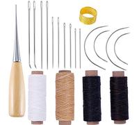 Leather Craft Needles and Waxed Threads Set, Qtopun 20Pcs Leather DIY Tools 7 Types Household Sewing Needles Curved Needles Hole Drilling Handy Awls and Thimble