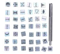Leather Craft Stamping Tools,Multi Shape Metal Stamps Punch Set,43pcs Craft Printing Carving Tools Kit With Stamping Handle for Leather Art Craft DIY Embossing Beveler Tools Kit