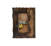Leather Crafter's Antique Handmade Leather Bound Journal with Old Fashioned Lock & Key Leather Grimoire Book of Shadows Journal Vintage Leather Blank Journal 7x5 Inch (lock n key)