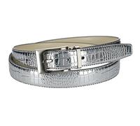 Leather Croc Print Belt, 34, Silver