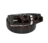 Leather Croc Print Dress Belt with Clamp On Buckle, 34, Brown