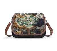 Leather Crossbody Bag for Women, Divine Beasts Playing Mahjong Shoulder Handbag Adjustable Shoulder Bag with Removable Strap
