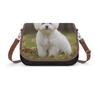 Leather Crossbody Bags for Women Bichon Frise Dog Shoulder Bag with Adjustable Strap And Zipper Closure, Clutch Tote Hobo Handbags