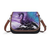Leather Crossbody Bags for Women Designer Shoulder Messenger Bags Lightweight Medium with Printed Flap Flying Dragon Purple