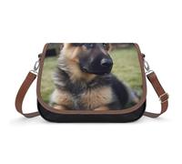 Leather Crossbody Bags for Women German Shepherd Puppy Shoulder Bag with Adjustable Strap And Zipper Closure, Clutch Tote Hobo Handbags