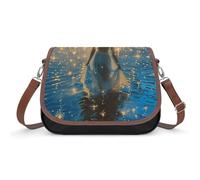 Leather Crossbody Bags for Women Girl Walks to The River Shoulder Bag with Adjustable Strap And Zipper Closure, Clutch Tote Hobo Handbags