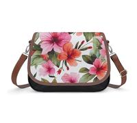 Leather Crossbody Bags for Women Hawaiian Flower Print Shoulder Bag with Adjustable Strap And Zipper Closure, Clutch Tote Hobo Handbags