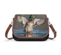 Leather Crossbody Bags for Women Hunting Flying Wild Ducks Shoulder Bag with Adjustable Strap And Zipper Closure, Clutch Tote Hobo Handbags