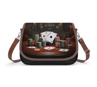 Leather Crossbody Bags for Women Poker Tournament Shoulder Bag with Adjustable Strap And Zipper Closure, Clutch Tote Hobo Handbags