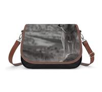 Leather Crossbody Bags for Women Wolf On The Grass Shoulder Bag with Adjustable Strap And Zipper Closure, Clutch Tote Hobo Handbags