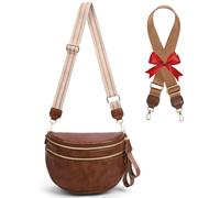 Leather Crossbody Bum Bag for Women,Large Sling Bum Bag Wallets Slouchy Belt Purse with 2Pcs Adjustable Strap, Brown, M, Slouchy