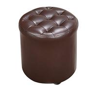 Leather Cube Pouf Ottoman - Stylish Upholstered Footstool with Solid Wood Base 35x35x40cm (14x14x16inch) - Perfect for Living Room Coffee Table & Small Bench