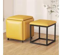 Leather Cubes Stool 5 in 1 Seating Shoe Stool with Caster,Stackable Footstool Sofa Foot Rest for Living Room Bedroom,Movable Chair Ottoman (Color : Yellow, Size : 45cm)