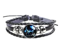 Leather Cuff Bracelet - Constellation Punk Adjustable Pisces Beaded Bangle Wristband Multilayer Braided Rope Bracelet - Leather Wristbands Chain - 8Inch & 11Inch - For Men & Women