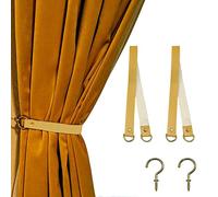 Leather Curtain Tie Backs 2Pcs glrovazas Leather Curtain Rod Holder Window Treatment Holdbacks, Leather Drapery Tiebacks with Metal Hooks Leather Drapery Tiebacks for Balcony Room Cafe (Yellow)