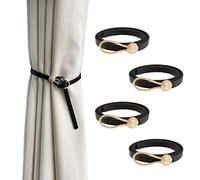 Leather Curtain Tie Backs, 4 Piece Minimalist Leather Drapery Tiebacks, Window Treatment Holdbacks, Housewarming Gift, Modern Home Decor Accessories (Black)