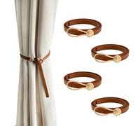 Leather Curtain Tie Backs, 4 Piece Minimalist Leather Drapery Tiebacks, Window Treatment Holdbacks, Housewarming Gift, Modern Home Decor Accessories (Brown)