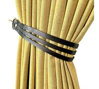 Leather Curtain Tieback, glrovazas Leather Curtain Rod Holder 2Pcs Drapery Belt Window Treatment Tie-Back with Hooks Curtain Buckle for Home Office Living Room Decorative (Black)