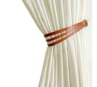 Leather Curtain Tieback, glrovazas Leather Curtain Rod Holder 2Pcs Drapery Belt Window Treatment Tie-Back with Hooks Curtain Buckle for Home Office Living Room Decorative (Red-Brown)