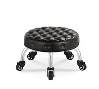 Leather Cushion Low Roller Seat with Backrest - Small 360° Rotating Stool Chair for Comfortable Wheel Rolling - Ideal for Home, Office, and Beauty Salons