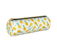 Leather Cylindrical Pencil Case Cartoon Pine and Heart Pattern Pencil Pouch Portable Stationery Storage Bag for College School