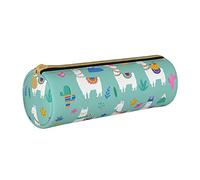 Leather Cylindrical Pencil Case Cute Llama Pattern Durable Pencil Storage Bag Pen Pouch Storage Organizer