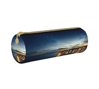 Leather Cylindrical Pencil Case Dusk Sea Water Pattern Portable Office Stationery Pouch Pen Pouch School Supplies