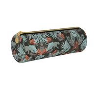 Leather Cylindrical Pencil Case Leopard in The Woods Pattern Durable Pencil Storage Bag Stationery Box Storage Organizer