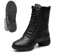 Leather Dance Shoes Women's Elegant Ankle Boots with Square Heel and Lacing Short Shoes Lace-Up Shoes for Dancing Fitness Jazz Shoes Gymnastics Waltz Foxtrot Swing Disco, O Black1, 8 UK