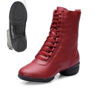 Leather Dance Shoes Women's Elegant Ankle Boots with Square Heel and Lacing Short Shoes Lace-Up Shoes for Dancing Fitness Jazz Shoes Gymnastics Waltz Foxtrot Swing Disco, O Red1, 7 UK