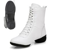 Leather Dance Shoes Women's Elegant Ankle Boots with Square Heel and Lacing Short Shoes Lace-Up Shoes for Dancing Fitness Jazz Shoes Gymnastics Waltz Foxtrot Swing Disco, O Wine1, 2 UK