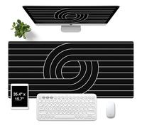 Leather Desk Mat, 90 x 40 CM Black Desk Mat, Waterproof PU Large Mouse Pad, Desk Cover Mats for Keyboard,Fit with Office, Home, School (Black Line)