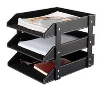 Leather Desk Organiser, Letter Tray, A4, Stackable Office File Folder, Document Compartment for Files, Folders, Stationery, Magazines, Post, Home, Desk Organisation, Holder, Black