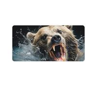 Leather Desk Pad Protector, Bear Holding Fish Mouse Pad, Office Desk Mat XXL Extended Gaming Mousepad, Non-Slip Keyboard Pad Waterproof Writing Pad for Office Home 23.6" X 11.8"