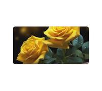 Leather Desk Pad Protector, Beautiful Yellow Roses Mouse Pad, Office Desk Mat XXL Extended Gaming Mousepad, Non-Slip Keyboard Pad Waterproof Writing Pad for Office Home 23.6" X 11.8"