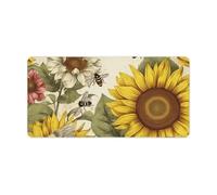 Leather Desk Pad Protector, Bees Sunflowers Daisy Rose Flowers Mouse Pad, Office Desk Mat XXL Extended Gaming Mousepad, Non-Slip Keyboard Pad Waterproof Writing Pad for Office Home 23.6" X 11.8"
