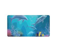 Leather Desk Pad Protector, Blue Ocean Underwater Fish Mouse Pad, Office Desk Mat XXL Extended Gaming Mousepad, Non-Slip Keyboard Pad Waterproof Writing Pad for Office Home 23.6" X 11.8"