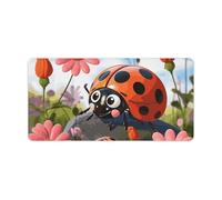 Leather Desk Pad Protector, Cartoon Ladybug Flower Mouse Pad, Office Desk Mat XXL Extended Gaming Mousepad, Non-Slip Keyboard Pad Waterproof Writing Pad for Office Home 23.6" X 11.8"