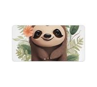 Leather Desk Pad Protector, Cute Cartoon Sloth Mouse Pad, Office Desk Mat XXL Extended Gaming Mousepad, Non-Slip Keyboard Pad Waterproof Writing Pad for Office Home 23.6" X 11.8"