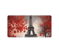 Leather Desk Pad Protector, Eiffel Tower Autumn Leaves Mouse Pad, Office Desk Mat XXL Extended Gaming Mousepad, Non-Slip Keyboard Pad Waterproof Writing Pad for Office Home 23.6" X 11.8"