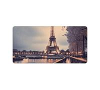 Leather Desk Pad Protector, Eiffel Tower Winter Rainy Mouse Pad, Office Desk Mat XXL Extended Gaming Mousepad, Non-Slip Keyboard Pad Waterproof Writing Pad for Office Home 23.6" X 11.8"