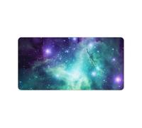 Leather Desk Pad Protector, Green Blue Purple Galaxy Mouse Pad, Office Desk Mat XXL Extended Gaming Mousepad, Non-Slip Keyboard Pad Waterproof Writing Pad for Office Home 23.6" X 11.8"