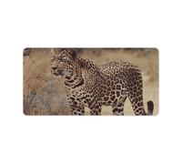 Leather Desk Pad Protector, Leopard on The Roadside Mouse Pad, Office Desk Mat XXL Extended Gaming Mousepad, Non-Slip Keyboard Pad Waterproof Writing Pad for Office Home 23.6" X 11.8"