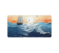 Leather Desk Pad Protector, Ocean Waves Sailboat with Birds Maritime Mouse Pad, Office Desk Mat XXL Extended Gaming Mousepad, Non-Slip Keyboard Pad Waterproof Writing Pad for Office Home 23.6" X 11.8"